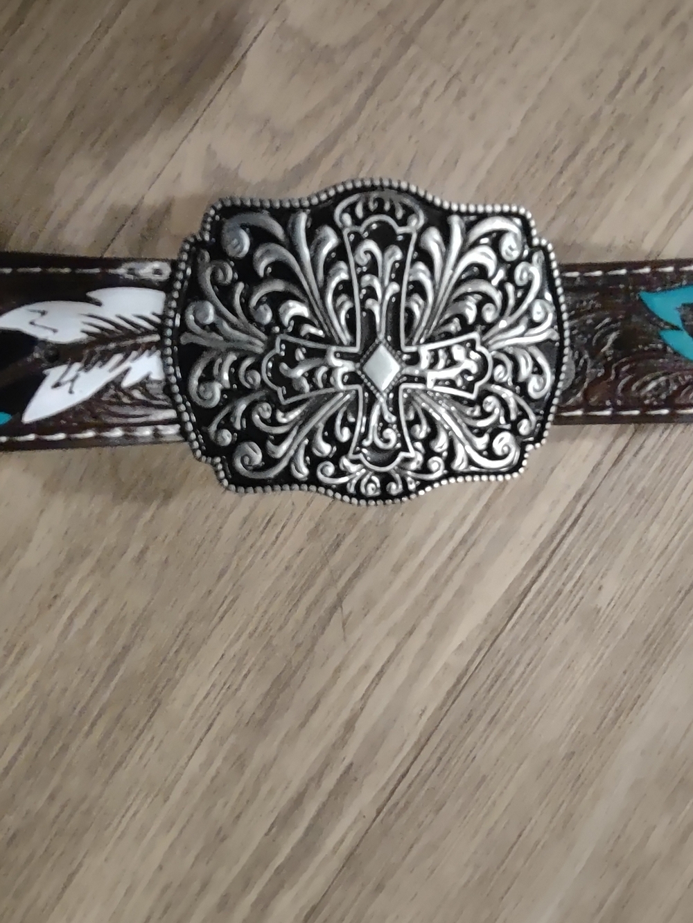 Blazin Roxx Cross Filigree Square Silver Belt Buckle Waist 36